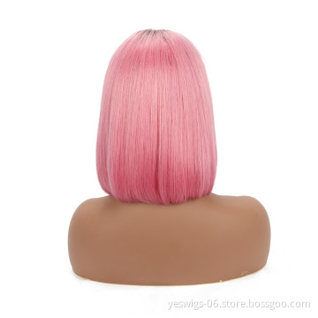 1b/Hot Pink Color Lace Front Bob Wig Short 1B 613 Blonde Pink Blue Gray Hot Pink Neon Purple Rainbow Color Ombre Wig Human Hair